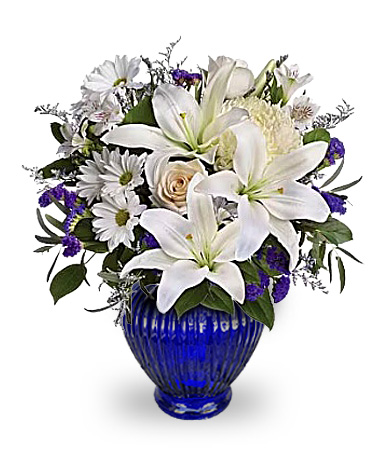 Beautiful in Blue bouquet with vase